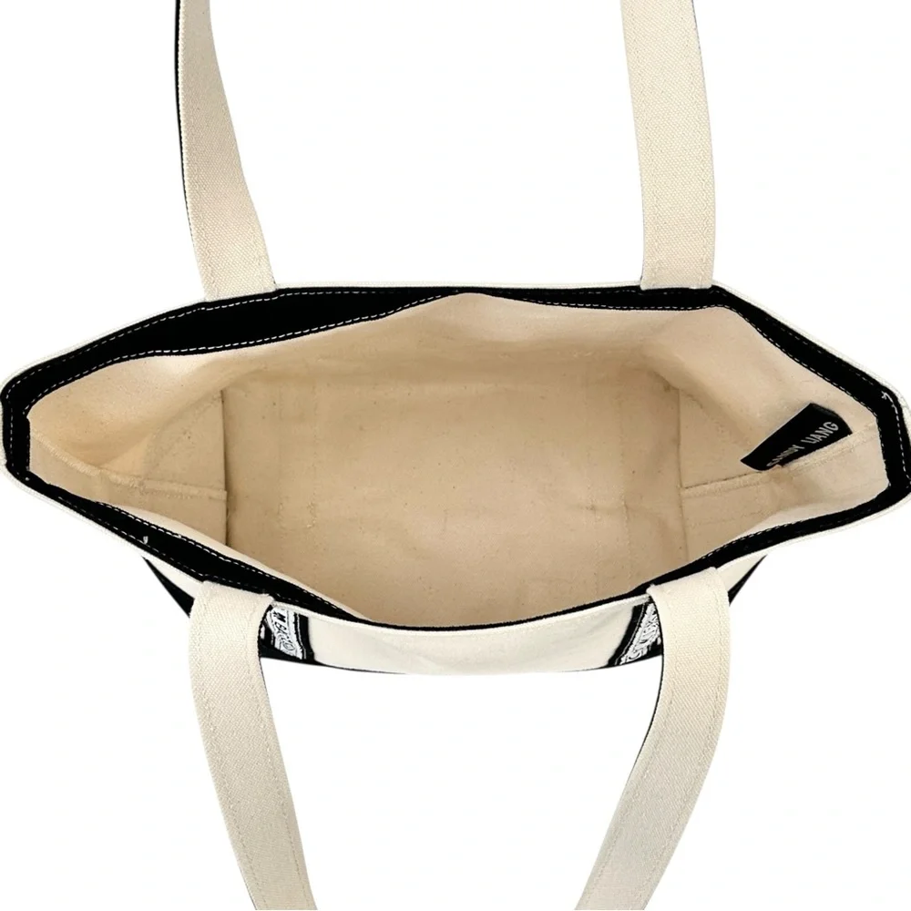 [sold] Sandy Liang x BAGGU Cream Black Canvas Small Shoulder Boat Tote Bag - Picture 10 of 11